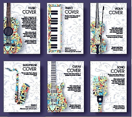 EPS 해외이미지 일러스트 사람없음 세트 흰색 기타 일렉기타 색소폰 바이올린 해외202004 해외202105 해외일러스트 컬러 현악기 목관악기 파일형식 벡터