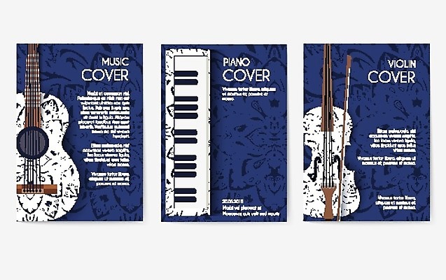 EPS 해외이미지 일러스트 사람없음 파란색 기타 잡지 바이올린 해외202004 해외202105 해외일러스트 컬러 현악기 간행물 파일형식 벡터