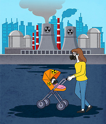 전신 여자 일러스트 엄마 성인 두명 파란색 걷기 아기 잡기 환경오염 오염 위험 유모차 방독면 방사능 원자력발전기호 원자력발전소 여자만 국내일러스트 AI파일 기호 컬러 컨셉 가족 모션 마스크 사람 아기용품 파일형식 벡터