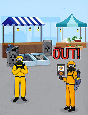 전신 남자 채소 일러스트 어류 서기 들기 성인 두명 상점 환경오염 오염 시장 X 위험 드럼통 방독면 방사능 원자력발전기호 성인남자만 방사능측정기 방사능복 피폭 국내일러스트 AI파일 기호 알파벳 옷 컨셉 모션 마스크 사람 수중동물 측정기 남자만 성인만 파일형식 벡터