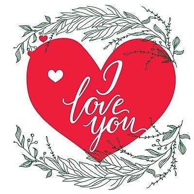 EPS 해외이미지 잎 일러스트 사랑 타이포그라피 사람없음 빨간색 초록색 하트 잎줄기 해외202004 해외202105 해외일러스트 모양 식물 문자 감정 줄기 컬러 파일형식 벡터