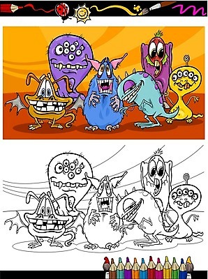 EPS 해외이미지 캐릭터 일러스트 사람없음 몬스터 색칠공부 해외202004 해외202105 해외일러스트 일러캐릭터 학습 색칠 파일형식 벡터