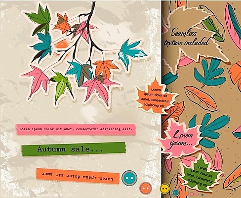 EPS 해외이미지 단풍 낙엽 일러스트 단추 사람없음 가을 나뭇가지 스크랩북 마스킹테이프 해외202004 해외202105 해외일러스트 나무 계절 잎 테이프 파일형식 벡터
