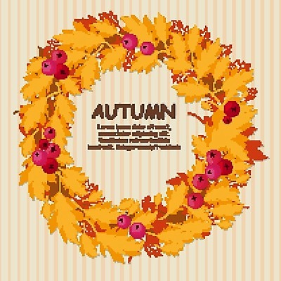 EPS 해외이미지 열매 단풍 낙엽 일러스트 타이포그라피 사람없음 가을 원형프레임 리스장식 해외202004 해외202105 해외일러스트 식물 문자 계절 잎 프레임 장식 원형 파일형식 벡터