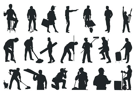 EPS 해외이미지 일러스트 사람없음 경찰 목수 사진사 바텐더 사냥꾼 청소부 건축업자 해외202004 해외202105 해외일러스트 직업 건축 작가 파일형식 벡터