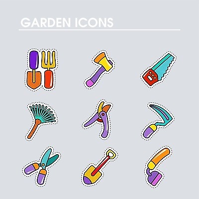 EPS 해외이미지 농업 일러스트 사람없음 농장 정원 장비 플랫 삽 원예 도끼 낫 갈퀴 쇠스랑 원예용품 정원가위 해외202004 해외202105 해외일러스트 산업 생활용품 가위_도구 취미 파일형식 벡터