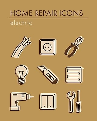 EPS 해외이미지 일러스트 전구 바닥 주택 아이디어 따뜻함 사람없음 건물 장식 빛 세트 에너지 공구 램프 스패너 칼 수리 콘센트 심볼 사인 펜치 스위치 더블 해외202004 해외202105 해외일러스트 건축물 컨셉 조명 도구 파일형식 벡터