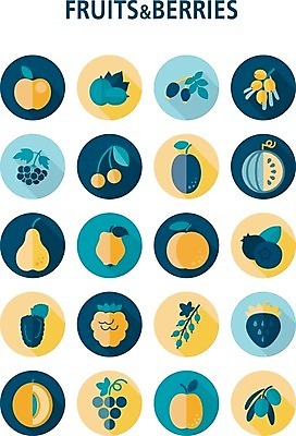 EPS 해외이미지 열매 잎 일러스트 딸기 포도 수박 사람없음 검은색 나뭇가지 체리 사과 멜론 심볼 올리브 블루베리 산딸기 복숭아 석류 자두 블랙베리 건포도 구스베리 살구 해외202004 해외202105 해외일러스트 나무 식물 컬러 과일 건과일 파일형식 벡터