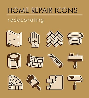 EPS 해외이미지 벽 장갑 일러스트 벽지 벽돌 사람없음 인테리어 페인트통 페인트붓 페인트롤러 수리도구 장판 커터칼 해외202004 해외202105 해외일러스트 디자인 잡화 통 사무용품 페인트 도구 붓 파일형식 벡터