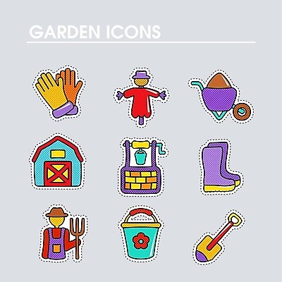 EPS 해외이미지 장갑 농업 일러스트 사람모양 부츠 사람없음 농장 수레 농부 삽 양동이 창고 원예 허수아비 우물 외발수레 원예용품 해외202004 해외202105 해외일러스트 모양 직업 잡화 산업 생활용품 신발 취미 카트 파일형식 벡터