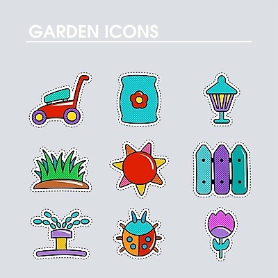 EPS 해외이미지 꽃 곤충 농업 일러스트 조명 잔디 사람없음 물 울타리 태양 농장 정원 물주기 원예 무당벌레 비료포대 스프링쿨러 잔디깎이 해외202004 해외202105 해외일러스트 자연요소 식물 동물 산업 모션 취미 담장 기계 파일형식 벡터