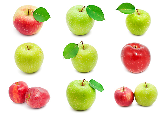 포토 JPG 해외이미지 잎 실내 사람없음 여러개 사과 흰배경 청사과 해외202004 해외202105 해외포토 식물 다수 백그라운드 과일 내부 흰색 파일형식