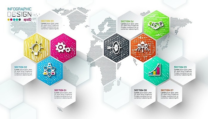 EPS 해외이미지 디자인 백그라운드 일러스트 그래프 추상 사람없음 그래픽 자료 인포그래픽 정보 플랫 계획 레이아웃 육각형 단계 해외202004 해외202105 해외일러스트 도형 컨셉 무늬 파일형식 벡터