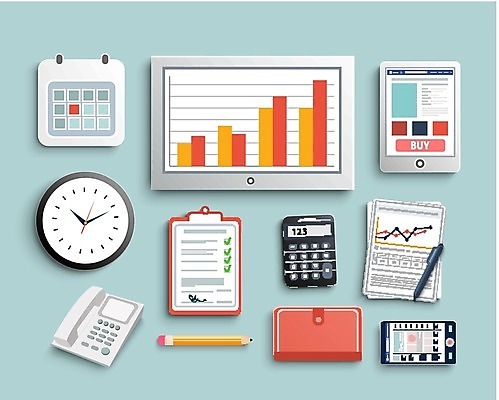 EPS 해외이미지 디자인 일러스트 탁자 모바일 직장 사람없음 노트북 펜 디지털 인포그래픽 정보 업무 플랫 책상 오브젝트 네비게이션 경영 해외202004 해외202105 해외일러스트 가구 회사 비즈니스 전자제품 필기구 작업 파일형식 벡터