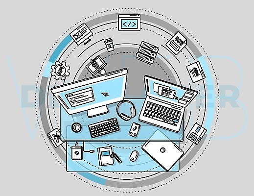 EPS 해외이미지 일러스트 비즈니스 사람없음 노트북 스마트폰 컴퓨터 연필 모니터 헤드셋 키보드 원형 프로그래머 프로그래밍 해외202004 해외202105 해외일러스트 도형 직업 음향기기 학용품 전자제품 핸드폰 스마트기기 필기구 헤드폰 작업 개발 파일형식 벡터