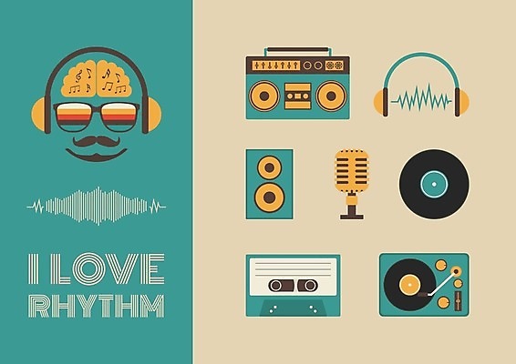 EPS 해외이미지 안경 음악 이어폰 일러스트 노래 힙합 사람없음 헤드폰 확성기 CD 레코드 플랫 마이크 뇌 라디오 디스코 전자 오디오 턴테이블 해외202004 해외202105 해외일러스트 잡화 음향기기 문화예술 전자제품 춤 음반 파일형식 벡터