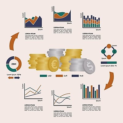 EPS 해외이미지 화살표 분홍색 돈 일러스트 그래프 사람없음 금융 달러 동전 자료 인포그래픽 유로 막대그래프 원그래프 꺾은선그래프 동전탑 해외202004 곡선그래프 해외202105 해외일러스트 컬러 경제 쌓기 재산 파일형식 벡터