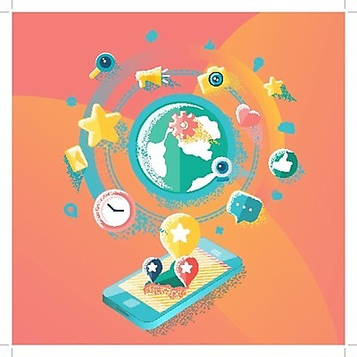 EPS 해외이미지 템플릿 디자인 배너 음악 여행 백그라운드 일러스트 모바일 사람없음 지구본 인포그래픽 네트워크 플랫 오브젝트 온라인 소셜 소셜미디어 해외202004 해외202105 해외일러스트 문화예술 파일형식 벡터