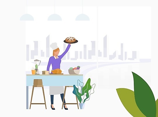 EPS 해외이미지 전신 여자 화분 잎 의자 일러스트 탁자 요리사모자 요리 한명 서기 들기 성인 요리사 성인여자한명만 해외202105 해외일러스트 식물 직업 모자_잡화 1 가구 모션 사람 여자한명만 성인여자만 파일형식 벡터