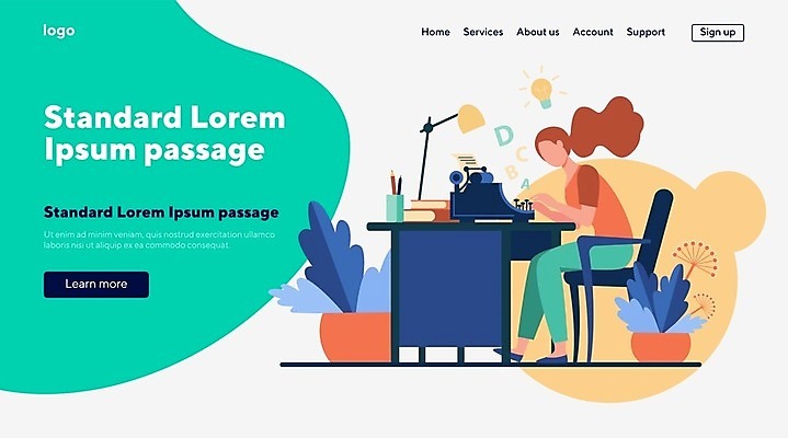 EPS 해외이미지 전신 여자 화분 의자 일러스트 전구 아이디어 한명 앉기 성인 책 스탠드 타이핑 업무 작가 책상 문서 타자기 인터페이스 성인여자한명만 해외202105 해외일러스트 직업 1 가구 컨셉 모션 조명 사람 골동품 작업 여자한명만 성인여자만 파일형식 벡터