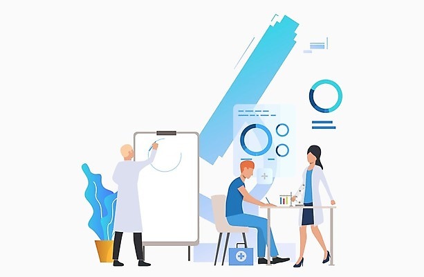 EPS 해외이미지 전신 여자 남자 화분 의자 일러스트 그래프 현미경 실험 성인 세명 연구원 과학자 책상 서류판 성인만 해외202105 해외일러스트 직업 과학 가구 실험기구 사람 사무용품 학자 파일형식 벡터