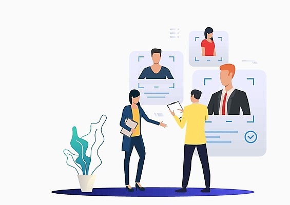 EPS 해외이미지 전신 여자 남자 화분 일러스트 서기 들기 여러명 상반신 성인 구직 비즈니스맨 비즈니스우먼 체크표시 이력서 채용 성인만 해외202105 해외일러스트 다수 컨셉 비즈니스 모션 사람 직장인 확인 파일형식 벡터