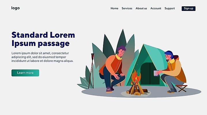 EPS 해외이미지 응시 여자 남자 잎 일러스트 텐트 들기 앉기 성인 두명 컵 캠핑 모닥불 간이의자 성인만 캠핑의자 해외202105 해외일러스트 식물 식기 시선 의자 모션 불 레저 캠핑도구 사람 파일형식 벡터