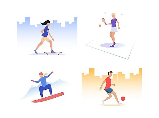 EPS 해외이미지 전신 여자 남자 스포츠 일러스트 축구공 서기 들기 여러명 성인 축구 테니스라켓 스케이트보드 스노우보드 스노보더 성인만 해외202105 해외일러스트 다수 공 축구용품 모션 운동선수 사람 구기 테니스 라켓 보드_스포츠 파일형식 벡터