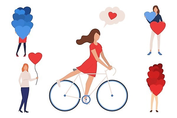 EPS 해외이미지 캐릭터 라이프스타일 일러스트 선물 사랑 사람 장식 세트 자전거 꿈 낭만 하트 생일 군중 풍선 해외202105 해외일러스트 일러캐릭터 모양 기념일 감정 컨셉 생활 바이크 파일형식 벡터