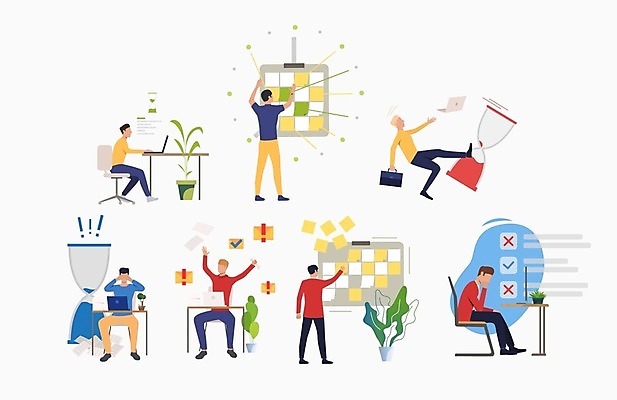 EPS 해외이미지 전신 남자 화분 의자 일러스트 서기 앉기 여러명 성인 노트북 만세 업무 비즈니스맨 느낌표 X 모래시계 책상 체크표시 포스트잇 바쁨 넘어짐 혼란 성인남자만 해외202105 해외일러스트 기호 알파벳 모래 시계 가구 다수 컨셉 비즈니스 모션 사람 전자제품 메모지 작업 직장인 확인 남자만 성인만 파일형식 벡터