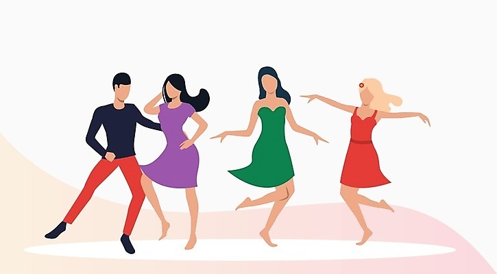 EPS 해외이미지 전신 여자 남자 허리손 일러스트 서기 여러명 성인 춤 살사댄스 성인만 해외202105 해외일러스트 포즈 다수 모션 문화예술 사람 파일형식 벡터