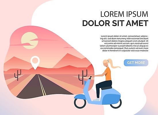 EPS 해외이미지 전신 여자 도로 여행 일러스트 산 한명 앉기 성인 태양 스쿠터 승차 성인여자한명만 코랄 해외202105 해외일러스트 자연요소 1 길 컬러 교통시설 모션 사람 오토바이 여자한명만 성인여자만 파일형식 벡터