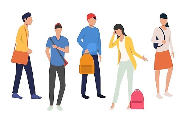 EPS 해외이미지 캐릭터 학생 여자 남자 일러스트 배낭 학교 사람 장식 10대 책 세트 대학교 상업 동영상 해외202105 해외일러스트 일러캐릭터 교육 가방 청소년 파일형식 벡터