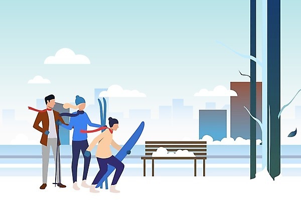 EPS 해외이미지 전신 여자 남자 어린이 하늘색 일러스트 스키 서기 성인 세명 스노우보드 폴 해외202105 해외일러스트 모션 겨울스포츠 사람 파란색 보드_스포츠 스키용품 파일형식 벡터