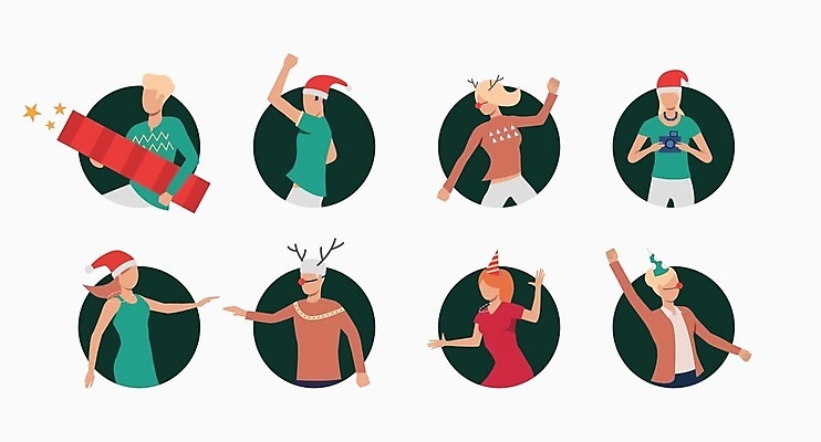 EPS 해외이미지 캐릭터 크리스마스 겨울 일러스트 사슴 새해 사람 세트 사무실 산타클로스 파티 축하 원형 구멍 12월 순록 프로젝트 해외202105 해외일러스트 일러캐릭터 도형 계절 기념일 컨셉 비즈니스 포유류 이벤트 날짜 파일형식 벡터