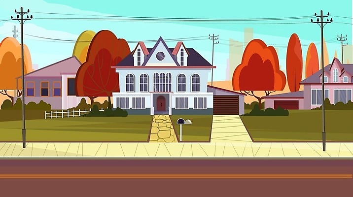 EPS 해외이미지 나무 계절 도로 일러스트 거리 미술 잔디 사람없음 야외 건물 장식 도시풍경 가을 도시 재산 인쇄 시골집 초대 타운 교외 해외202105 해외일러스트 식물 건축물 길 교통시설 문화예술 주택 풍경 금융 파일형식 벡터