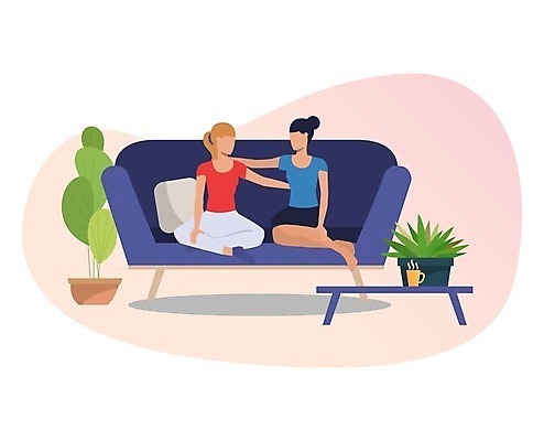 EPS 해외이미지 전신 식물 여자 화분 분홍색 일러스트 어깨동무 앉기 성인 두명 친구 소파 성인여자만 해외202105 해외일러스트 컬러 포즈 의자 관계 모션 사람 여자만 성인만 파일형식 벡터