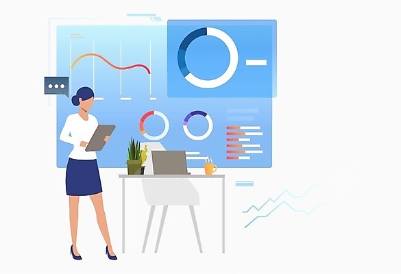 EPS 해외이미지 전신 여자 화분 의자 일러스트 그래프 한명 서기 들기 성인 경제 노트북 스크린 비즈니스우먼 전문직 책상 성인여자한명만 해외202105 해외일러스트 직업 1 가구 비즈니스 모션 사람 전자제품 직장인 여자한명만 성인여자만 파일형식 벡터