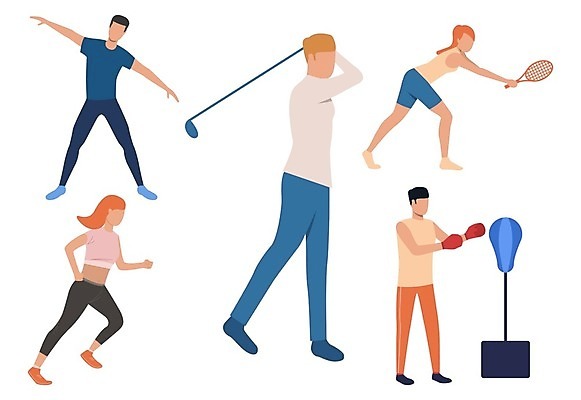 EPS 해외이미지 전신 여자 남자 일러스트 들기 여러명 성인 달리기 권투 골프채 글러브 테니스라켓 스윙 펀치볼 성인만 해외202105 해외일러스트 스포츠용품 포즈 장갑 다수 모션 골프용품 사람 운동기구 격투기 테니스 라켓 파일형식 벡터
