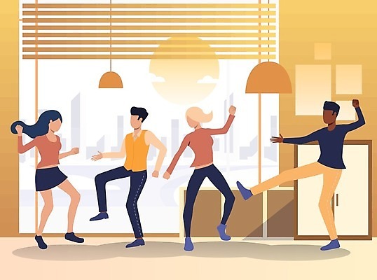 EPS 해외이미지 전신 여자 남자 일러스트 실내 여러명 성인 노란색 춤 즐거움 홈파티 성인만 해외202105 해외일러스트 감정 컬러 다수 문화예술 사람 내부 파티 파일형식 벡터