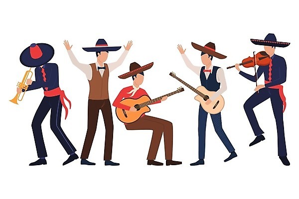 EPS 해외이미지 전신 남자 음악 일러스트 멕시코 들기 여러명 성인 기타 바이올린 트럼펫 멕시코모자 멕시코전통의상 성인남자만 해외202105 해외일러스트 모자_잡화 다수 북아메리카 모션 현악기 문화예술 사람 전통의상 금관악기 남자만 성인만 파일형식 벡터