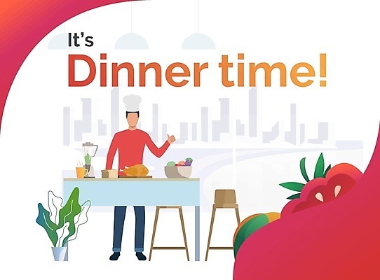 EPS 해외이미지 전신 남자 토마토 의자 일러스트 탁자 요리사모자 한명 서기 성인 타이포그라피 빨간색 요리사 저녁식사 최고 성인남자한명만 해외202105 해외일러스트 직업 문자 모자_잡화 1 컬러 가구 채소 모션 사람 식사 남자한명만 성인남자만 파일형식 벡터