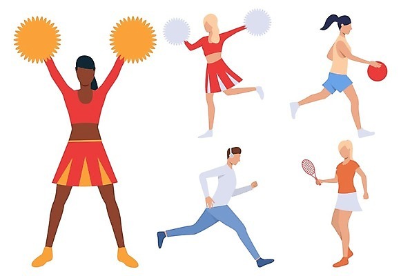 EPS 해외이미지 전신 여자 남자 일러스트 농구 농구공 서기 들기 성인 달리기 테니스라켓 치어리더 응원수술 성인만 해외202105 해외일러스트 공 모션 사람 구기 응원용품 테니스 라켓 파일형식 벡터