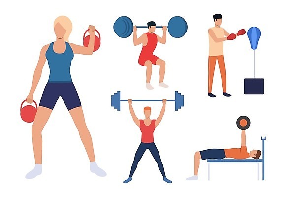 EPS 해외이미지 여자 남자 일러스트 서기 들기 여러명 성인 눕기 권투 역기 역도 벤치프레스 케틀벨 펀치볼 성인만 스쿼트 해외202105 해외일러스트 스포츠 다수 모션 사람 운동 운동기구 격투기 파일형식 벡터 운동자세
