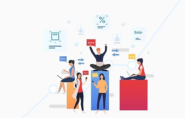 EPS 해외이미지 전신 여자 남자 화살표 말풍선 일러스트 그래프 서기 들기 앉기 여러명 성인 스마트폰 비즈니스맨 비즈니스우먼 성인만 해외202105 해외일러스트 다수 비즈니스 모션 사람 핸드폰 스마트기기 직장인 파일형식 벡터