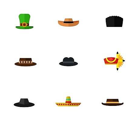 EPS 해외이미지 모자 옷 남자 문화 여행 일러스트 종류 세트 파티 축하 클래식 카우보이 성자 보호 전국 해외202105 해외일러스트 잡화 종교 컨셉 사람 이벤트 파일형식 벡터
