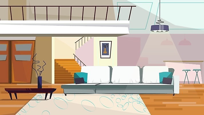 EPS 해외이미지 화분 액자 일러스트 조명 사람없음 건물 소파 계단 매트 복층 해외202105 해외일러스트 건축물 의자 파일형식 벡터