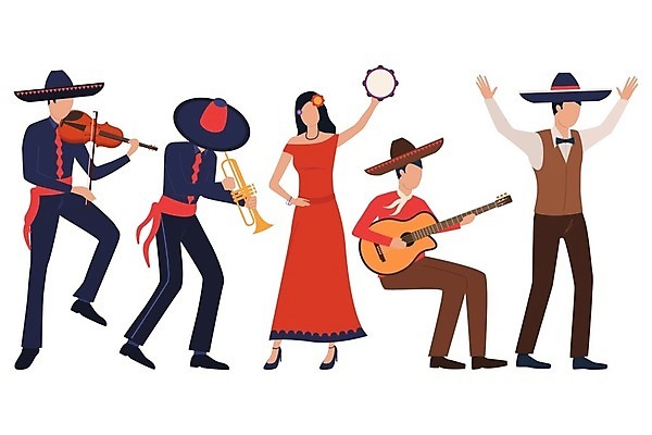 EPS 해외이미지 전신 여자 남자 연주 일러스트 들기 앉기 여러명 성인 기타 바이올린 트럼펫 탬버린 탱고 성인만 해외202105 해외일러스트 음악 다수 모션 현악기 타악기 사람 춤 금관악기 파일형식 벡터