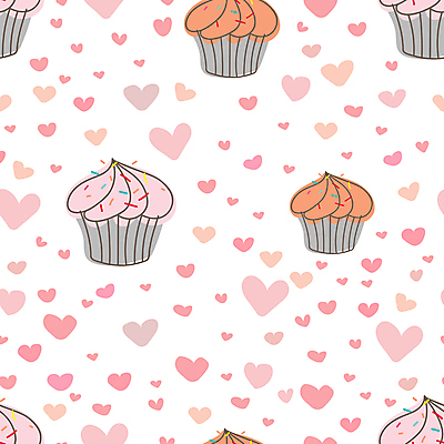 JPG 해외이미지 분홍색 백그라운드 패턴 일러스트 사람없음 패턴백그라운드 하트 컵케이크 파스텔톤 해외202105 해외일러스트 모양 컬러 무늬 케이크 파일형식
