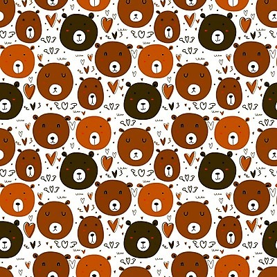 EPS 해외이미지 백그라운드 패턴 여러마리 일러스트 사람없음 갈색 패턴백그라운드 하트 곰캐릭터 해외202105 해외일러스트 모양 컬러 동물캐릭터 다수 무늬 곰 파일형식 벡터